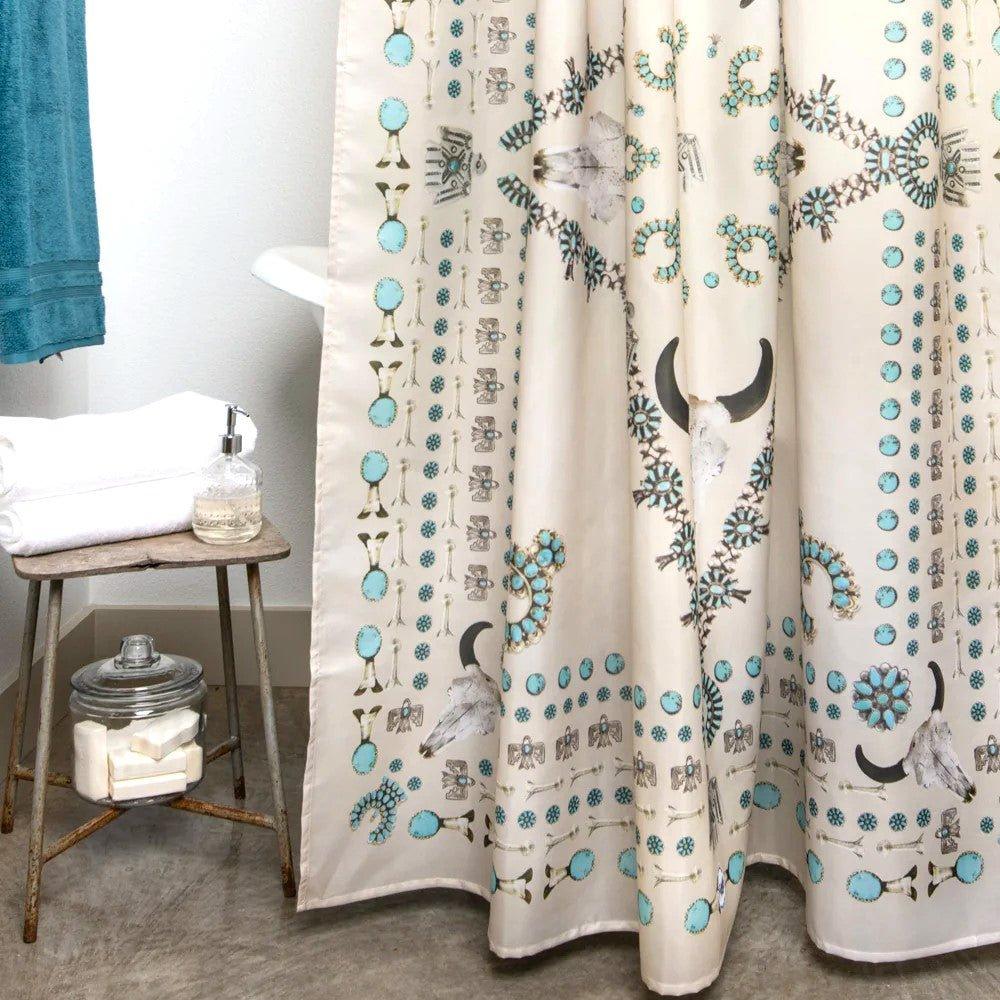 Turquoise & Steers Western Shower Curtain made in the USA - Your Western Decor