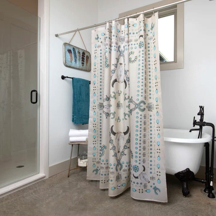 Turquoise & Steers Western Shower Curtain made in the USA - Your Western Decor