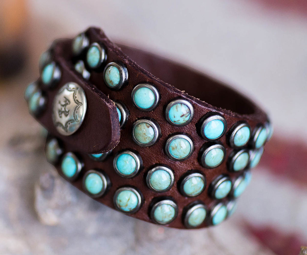 Turquoise Stone & Leather Bracelet handmade in Texas - Your Western Decor
