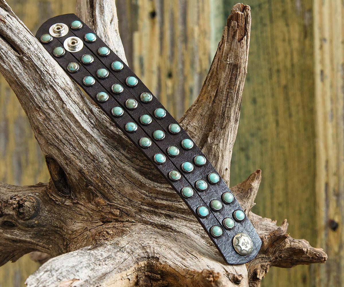 Turquoise Stone & Leather Cuff Bracelet hand crafted in Texas - Your Western Decor