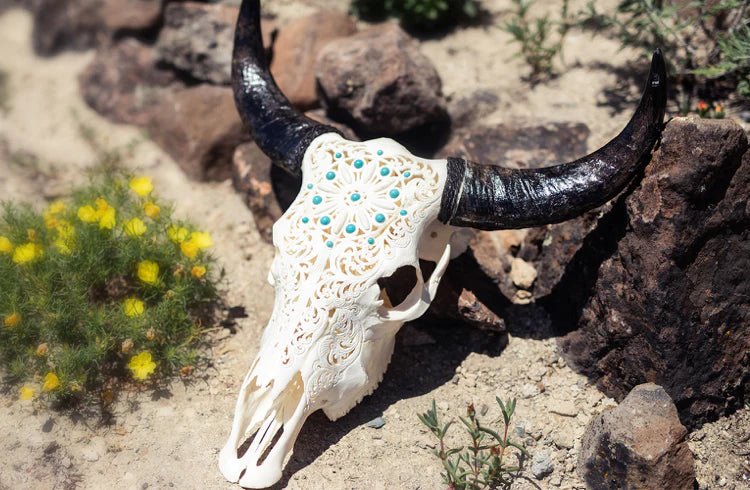 Turquoise Beaded Carved Steer Skull - Your Western Decor