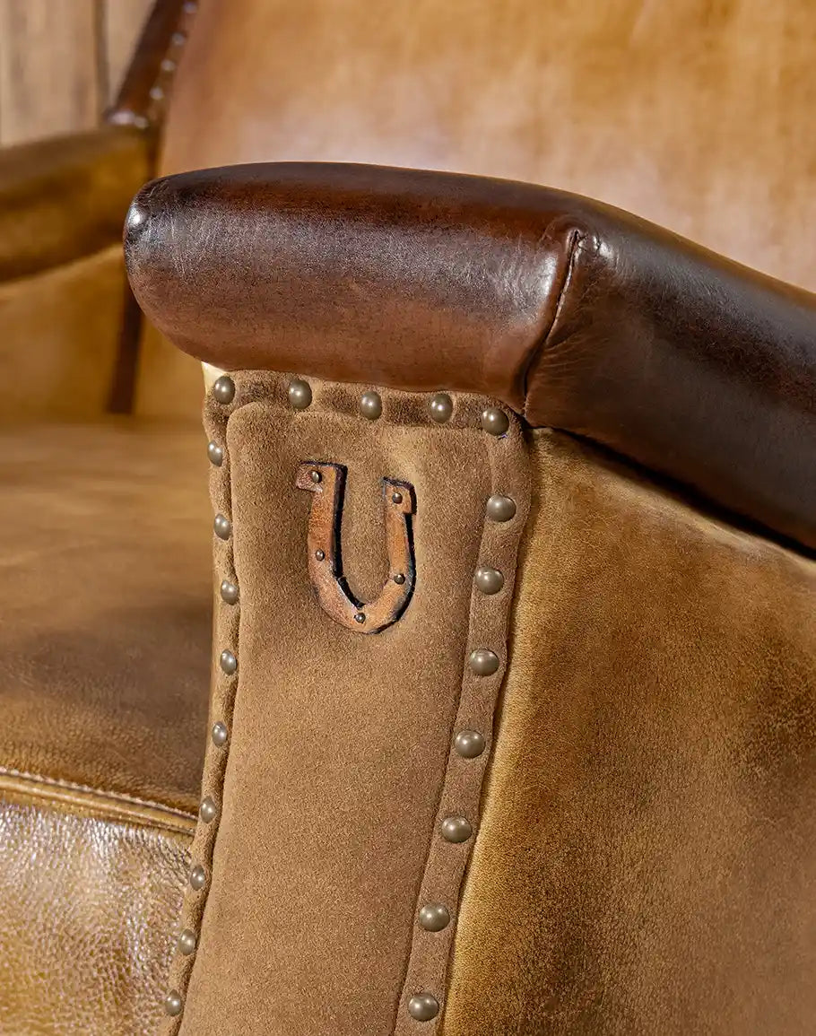 American made Ultimate Western Leather Chair in tan and brown burnished leather - Your Western Decor