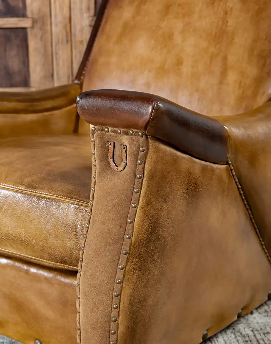 American made Ultimate Western Leather Chair in tan and brown burnished leather - Your Western Decor