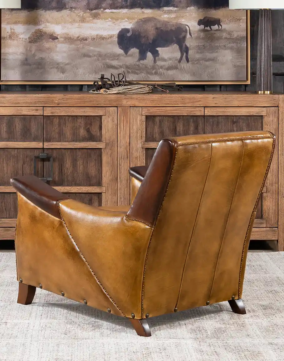 American made Ultimate Western Leather Chair in tan and brown burnished leather - Your Western Decor