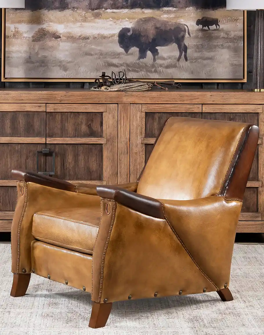 American made Ultimate Western Leather Chair in tan and brown burnished leather - Your Western Decor