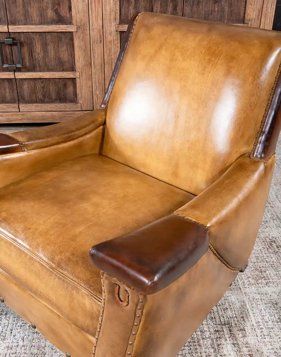 American made Ultimate Western Leather Chair in tan and brown burnished leather - Your Western Decor