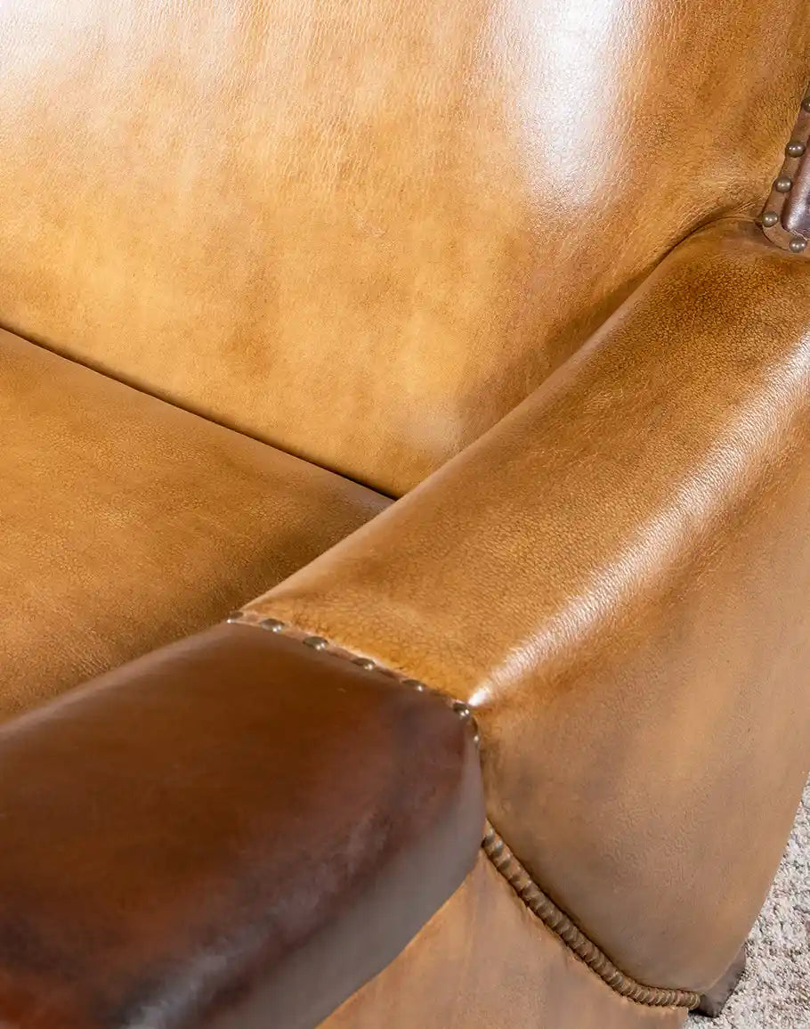 American made Ultimate Western Leather Chair in tan and brown burnished leather - Your Western Decor