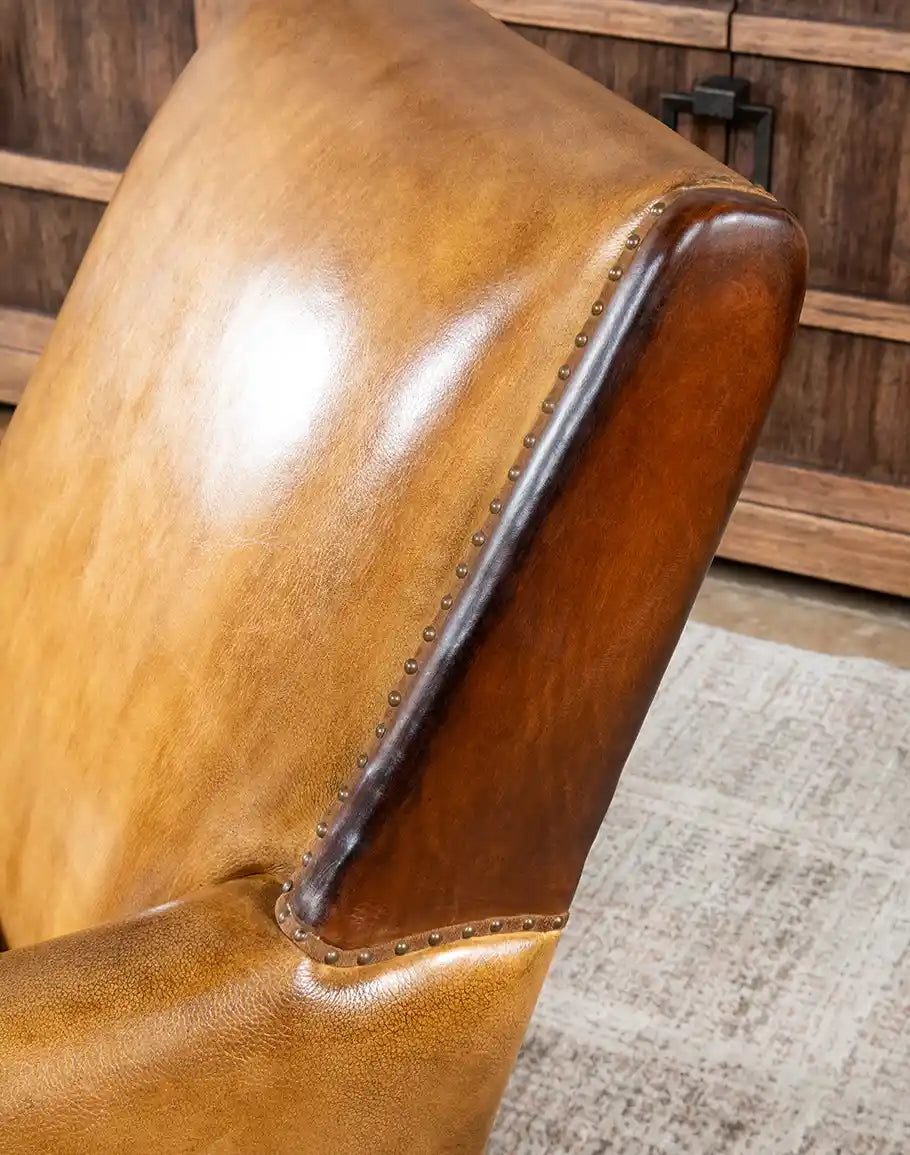 American made Ultimate Western Leather Chair in tan and brown burnished leather - Your Western Decor