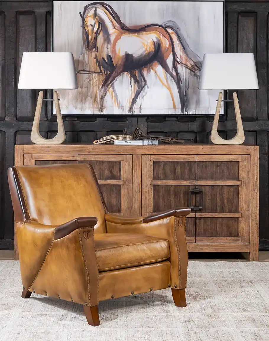 American made Ultimate Western Leather Chair in tan and brown burnished leather - Your Western Decor