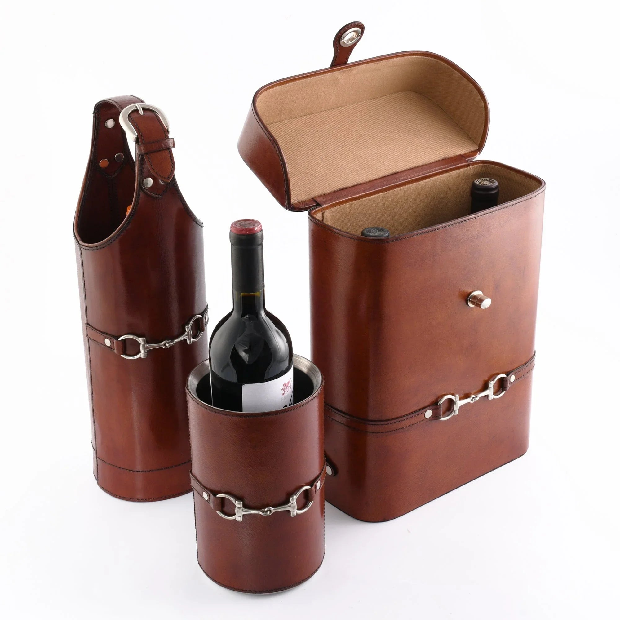 Premium Genuine Leather Bit Single Wine Bottle Carrier - Thumbnail 5