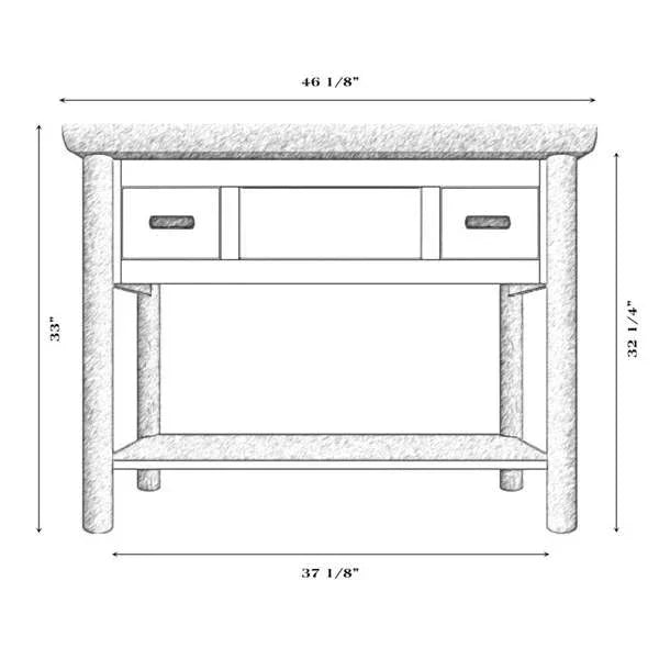 Line drawing of a bathroom vanity with dimensions labeled - Your Western Decor