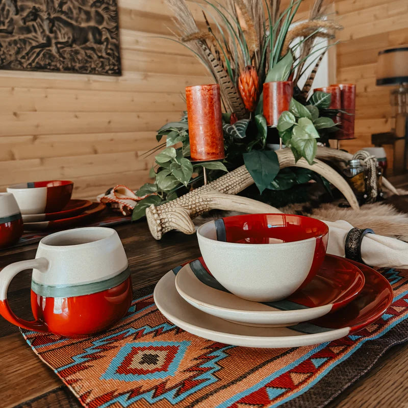 Vermillion Canyon Dinnerware in red, cream, and taupe - hand painted ceramic - Your Western Decor