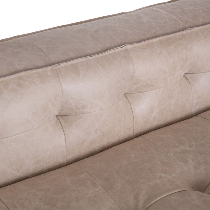 Sierra Grande leather sofa with tailored panel stitching and wide upholstered arms detail close up