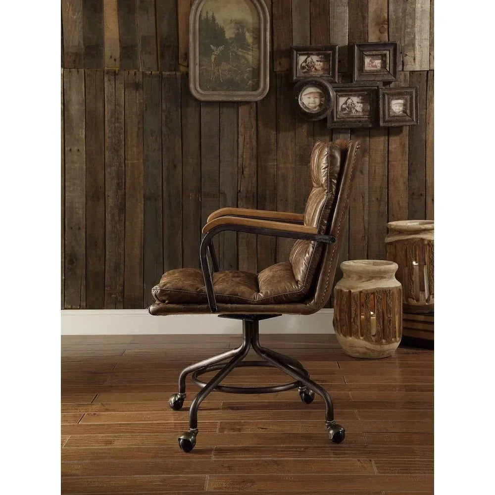 brown leather office chair industrial style rolling desk chair