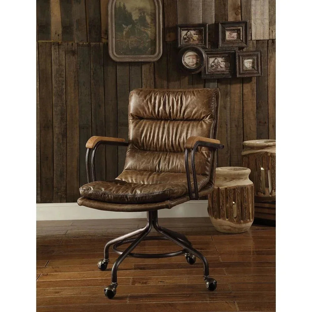 brown leather office chair top grain vintage whiskey desk chair with wheels