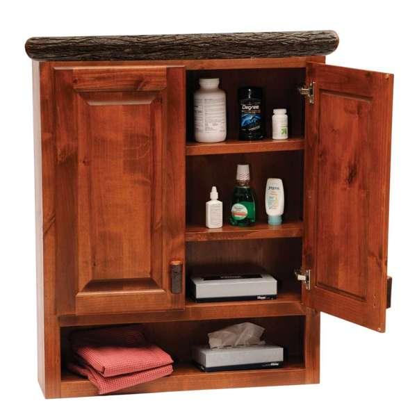 Wooden cabinet with open doors displaying various items- Your Western Decor
