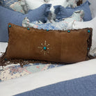 Wapato brown suede accent pillow with turquoise stones, fringe, and down fill - Your Western Decor