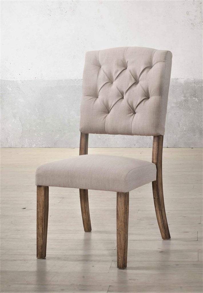 Linen upholstered tufted dining side chair. Your Western Decor