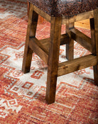 Embossed brown leather bar chair seat back - American made bar stools - Your Western Decor