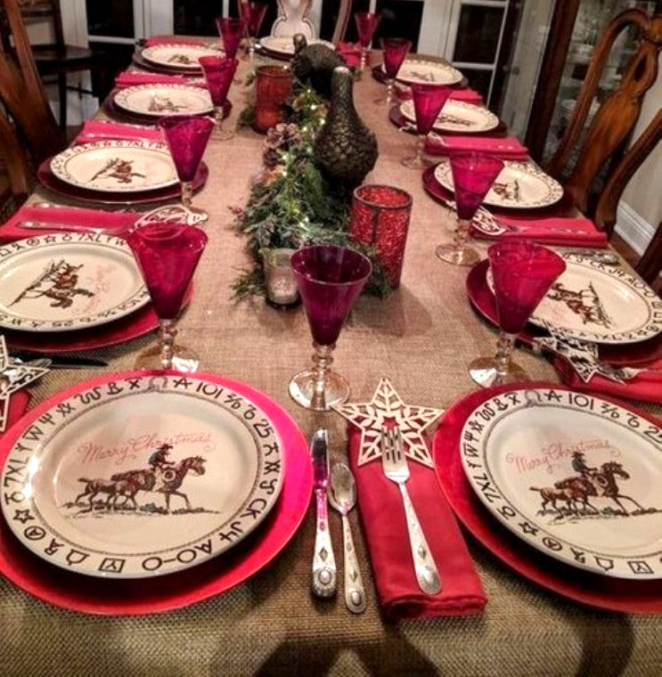 Branded Cowboy Christmas Western Dinner Plates on table setting - Your Western Decor