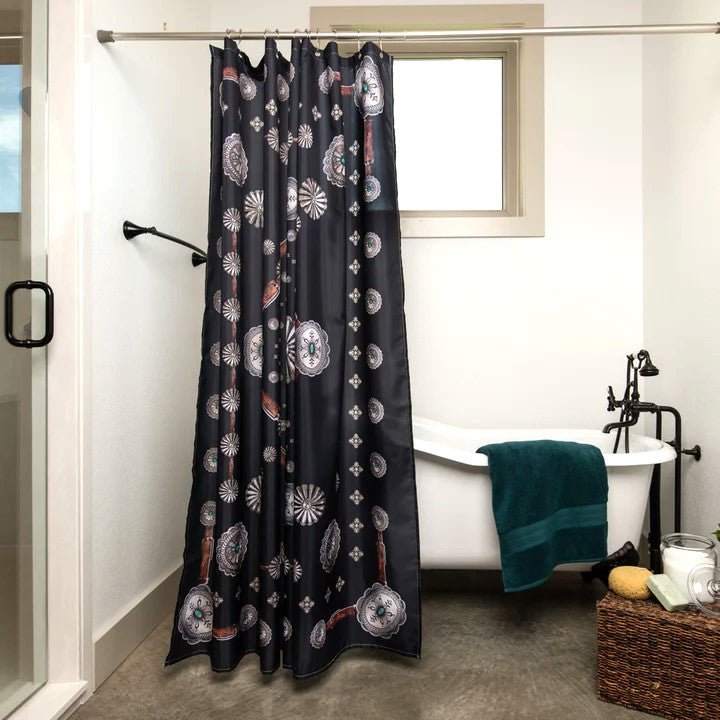 Western Conchos Black Shower Curtain made in the USA - Your Western Decor