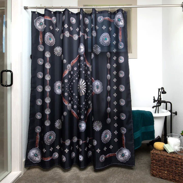 Western Conchos Black Shower Curtain made in the USA - Your Western Decor