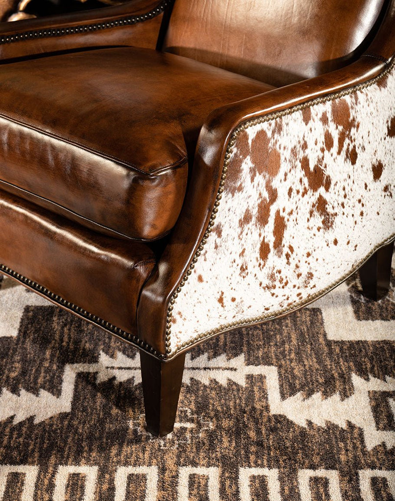 Western Leather & Cowhide Wingback Chair Detail - American Made Western Furniture - Your Western Decor