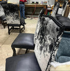Western Dining Chair in Leather & Cowhide in black leather seat and peppered black/white cowhide back - hand crafted in the USA - Your Western Decor