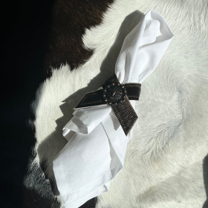 Dark Brown Cowhide Concho Napkin Rings handmade in Oregon by Your Western Decor