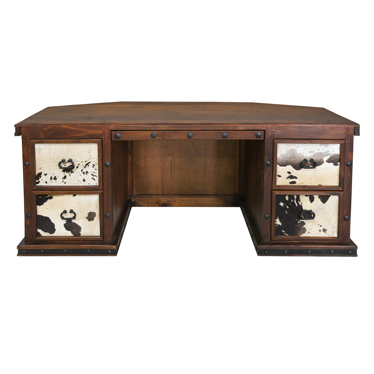 Longhorn copper panel and cowhide western desk - Your Western Decor