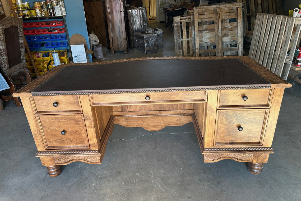 luxury western executive desk with solid wood construction and custom leather top option