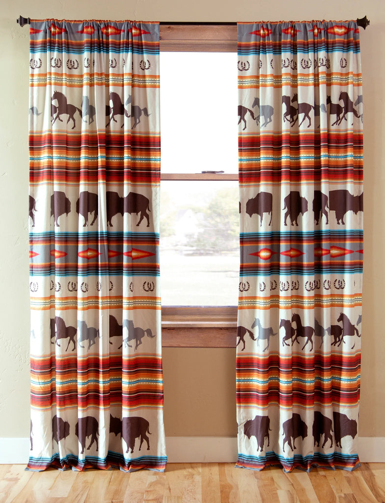 Western Frontier Curtains with Buffalo and Horses - Your Western Decor