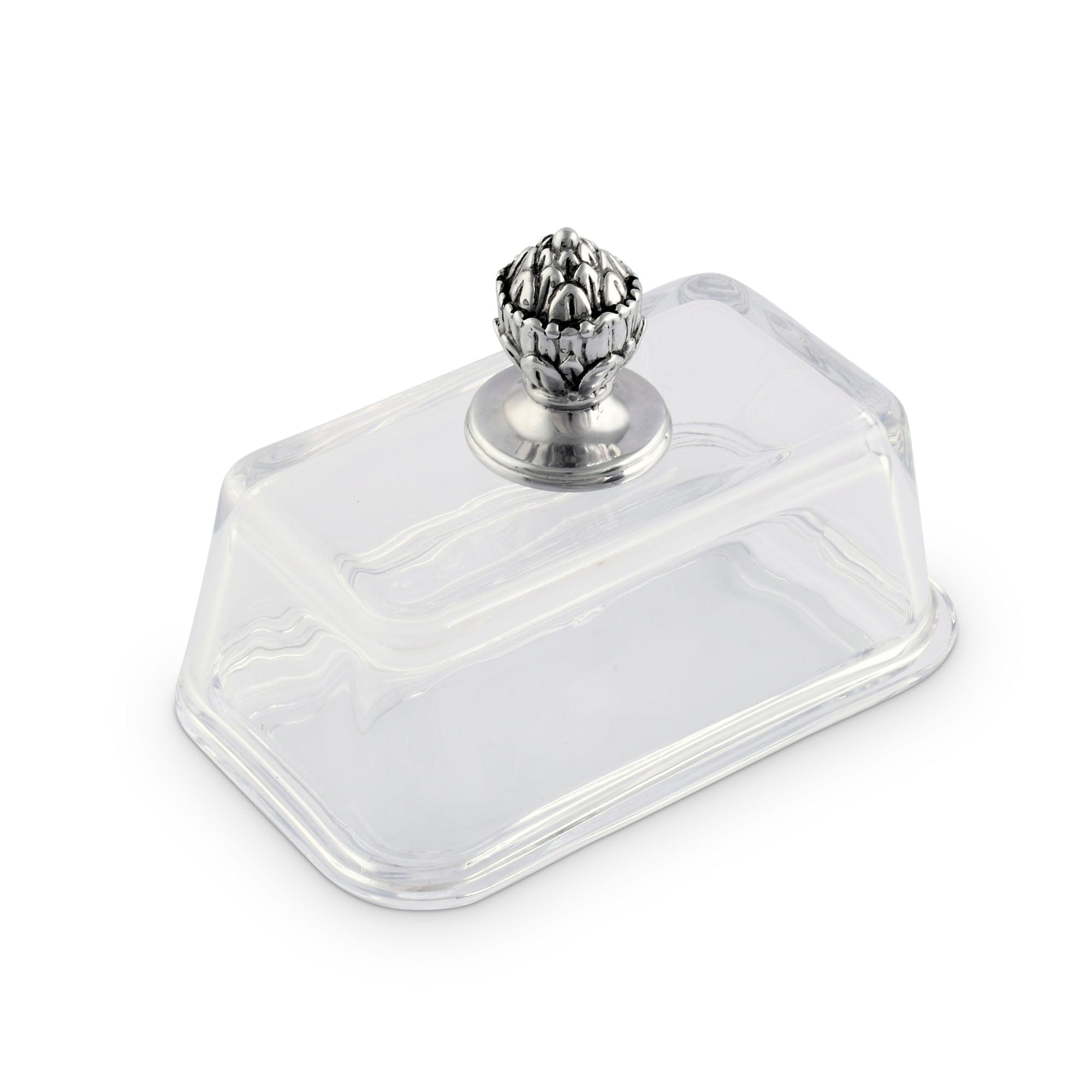 Glass butter dish with aluminum carved western concho handle on lid - Your Western Decor