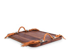 Acacia wood serving tray with pewter longhorn skull and leather handles - Your Western Decor