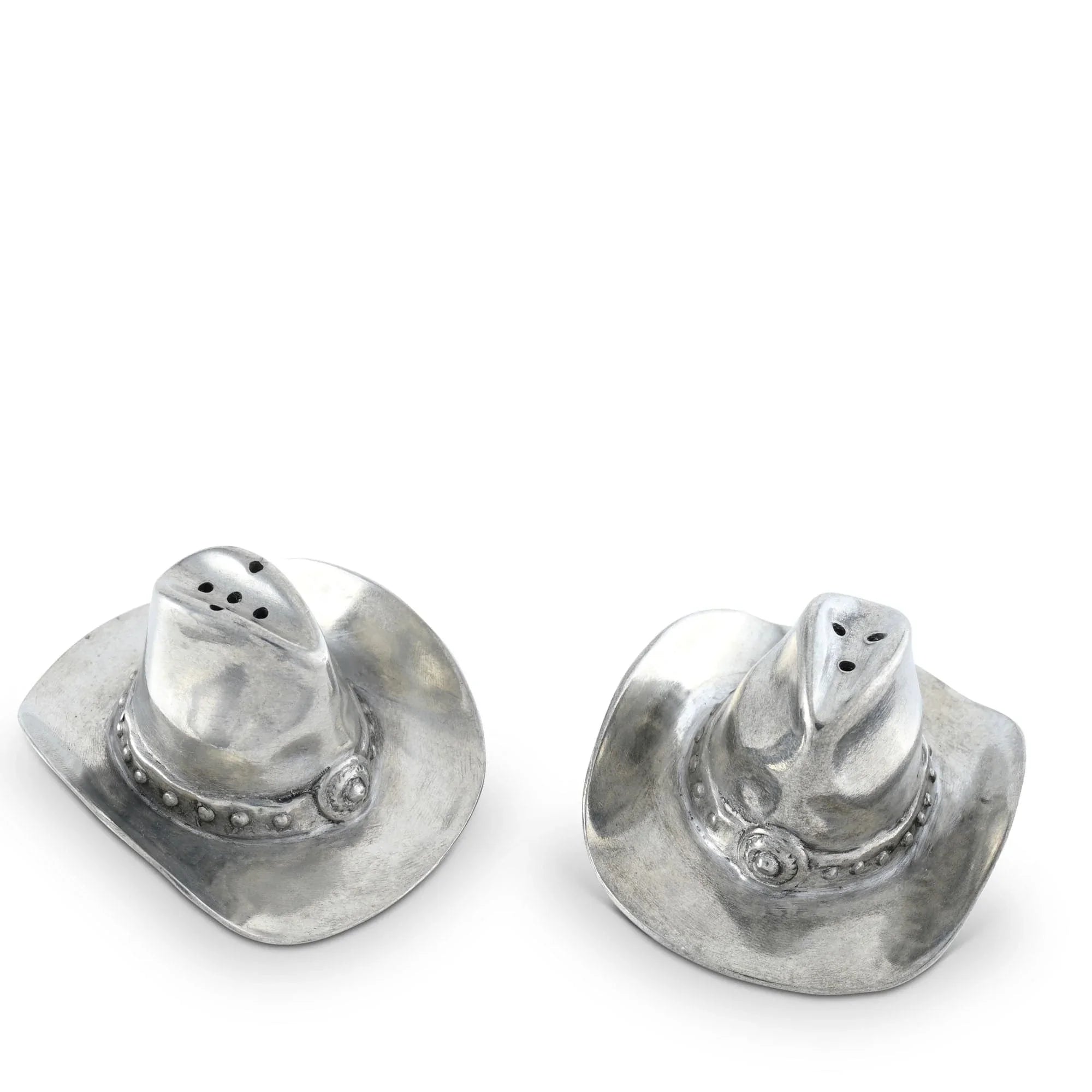 Pair of silver cowboy hat-shaped salt and pepper shakers - Your Western Decor