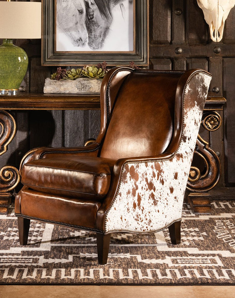 Western Leather & Cowhide Wingback Chair - Made in the USA - Your Western Decor