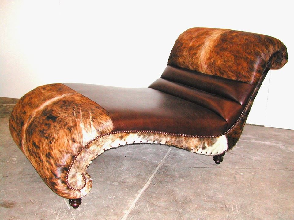 Custom made Ranchers Chaise Lounge in smooth leathers and cowhide - Your Western Decor