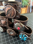 Western leather and concho napkin rings handmade by Your Western Decor