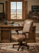 Cowboys work day western leather office chair in rustic office space 