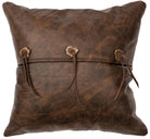 western leather throw pillow with deer hide tassels and antler slice buttons. Hand crafted in the USA. Your Western Decor