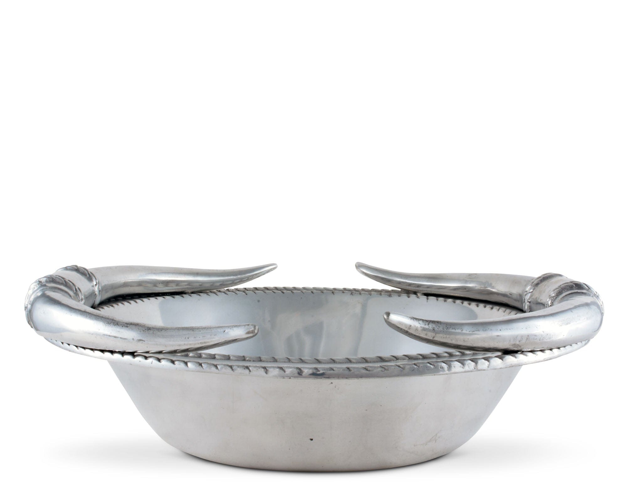 Longhorn Salad Bowl 12" - Aluminum - Round - Rope edging detail - Your Western Decor