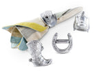 Set of four aluminum western napkin rings, boot, saddle, hat, and horseshoe - Your Western Decor