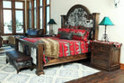 Yosemite Southwestern bedding with shames and throw pillows - Western Southwestern bedroom with cowhide upholstered bed - Your Western Decor