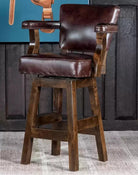 Brown leather Swivel Western Bar Stool with embossed leather back made in the USA - Your Western decor