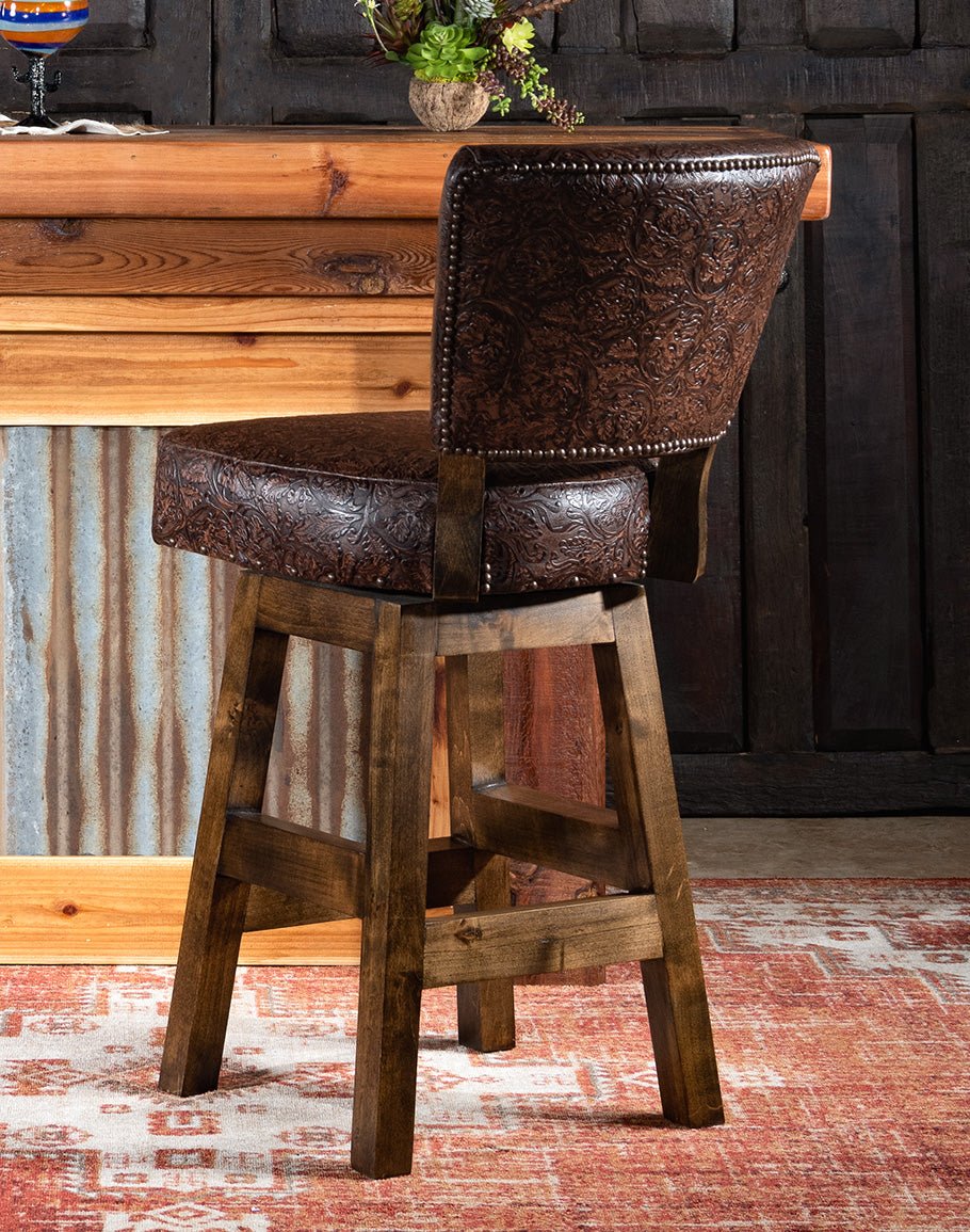 Embossed Brown Leather Western Bar Stools