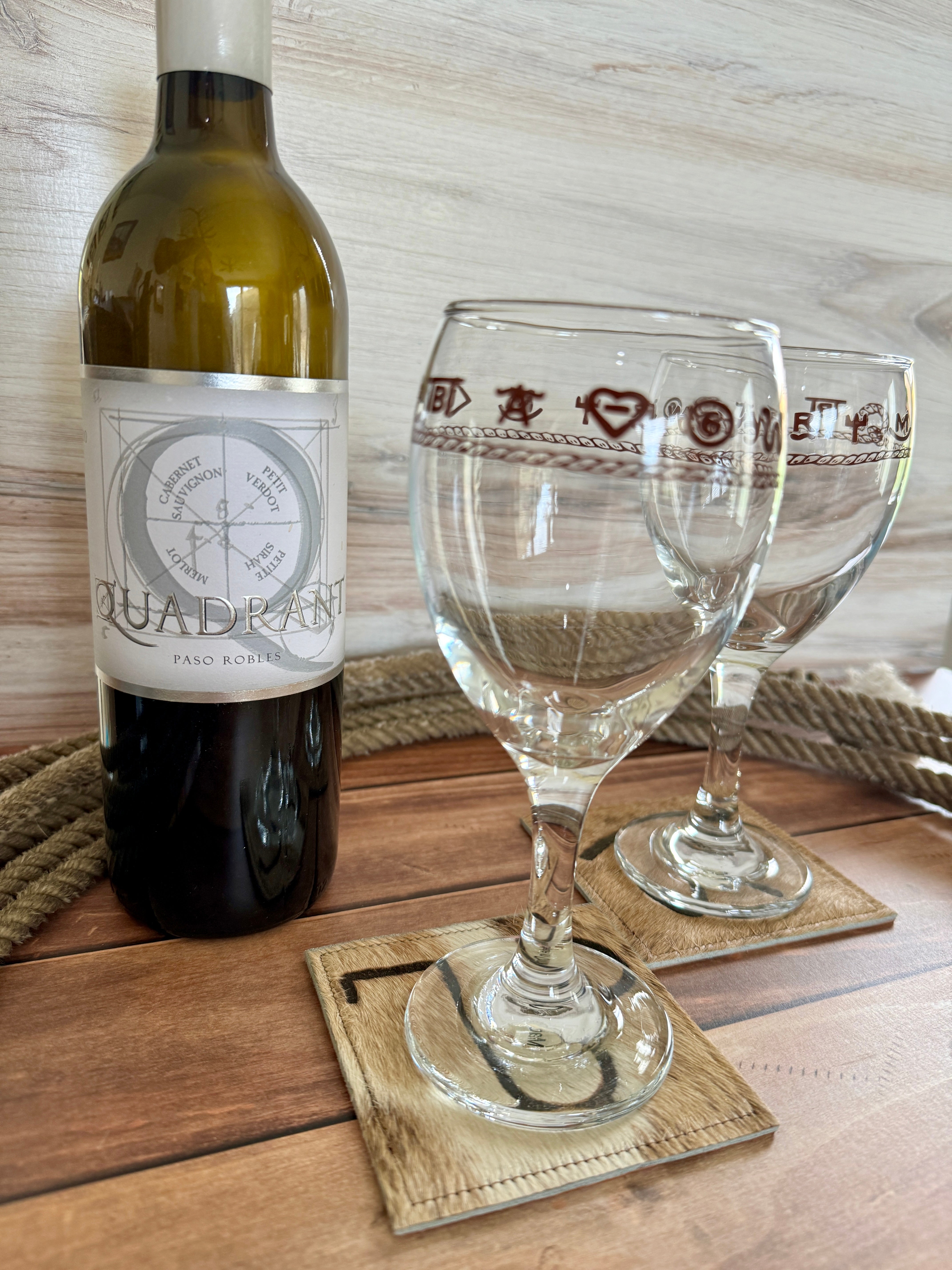 Western stemmed wine glasses with ranch brands - Your Western Decor