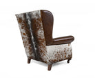 Roan cowhide on back of leather western wingback chair - Your Western Decor