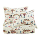 Western-themed quilt set with horses and cacti on a white background