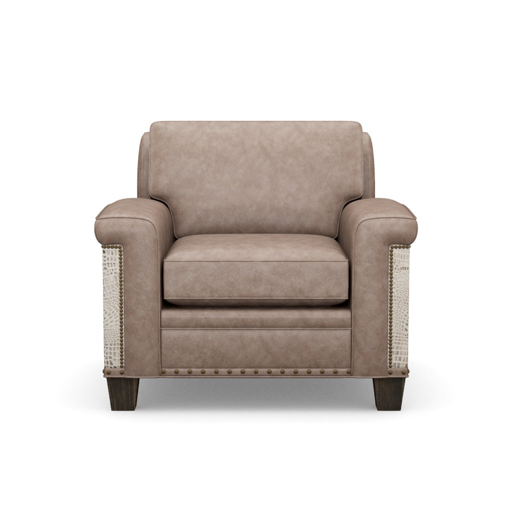 Westwood modern rustic chair in grey leather and ivory croc embossed leather 