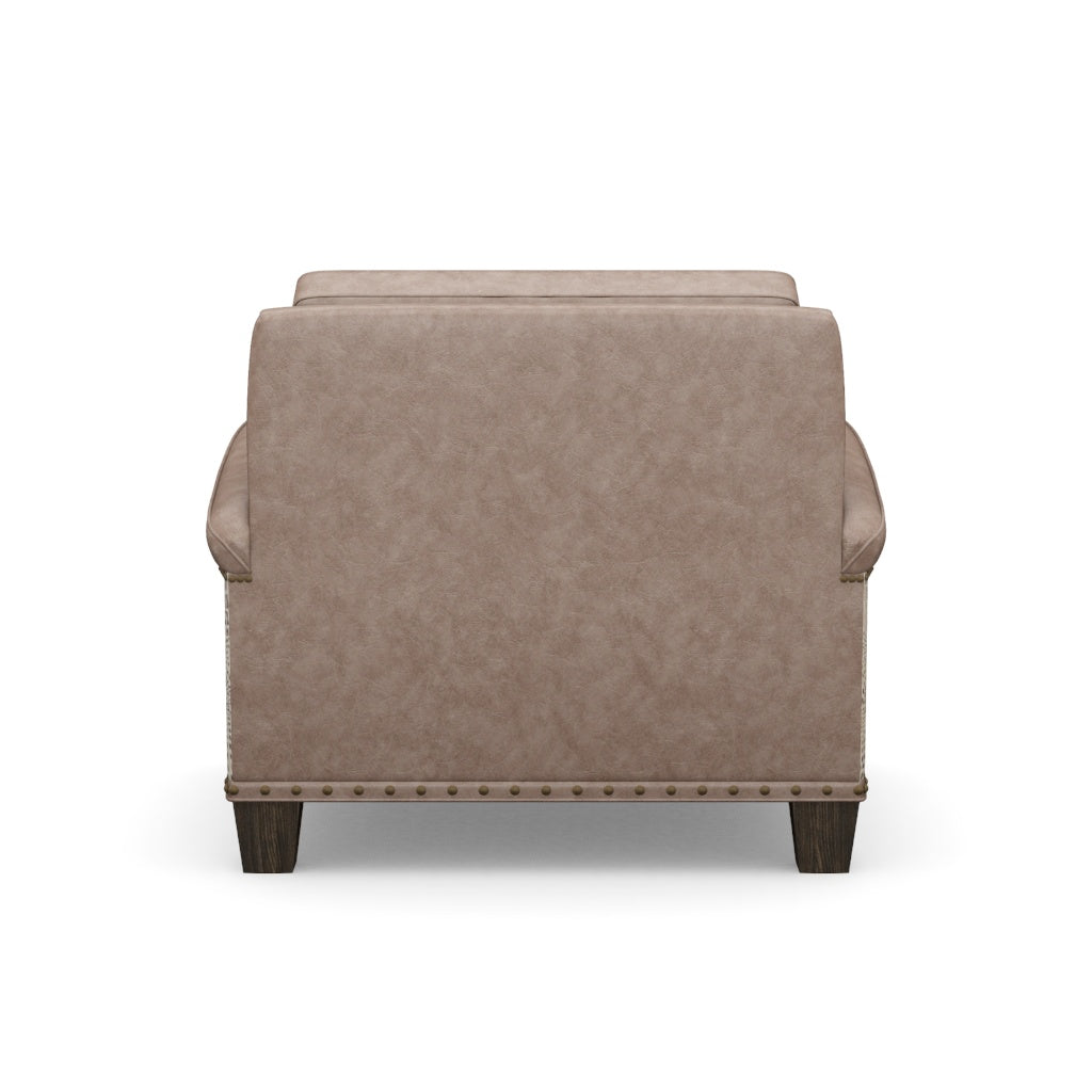 Modern rustic grey leather armchair back view